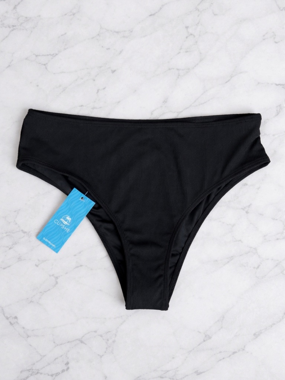 CUPSHE Black Ribbed Bikini Bottom Size S NWT